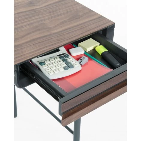 Bureau Coloris Naturel / Noir En Contreplaqué De Noyer - Longueur 120 X Profondeur 60 X Hauteur 75 Cm -PEGANE- 4 Bureau Coloris Naturel / Noir En Contreplaqué De Noyer - Longueur 120 X Profondeur 60 X Hauteur 75 Cm -PEGANE- – Image 2