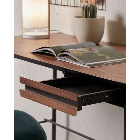 Bureau Coloris Naturel / Noir En Contreplaqué De Noyer - Longueur 120 X Profondeur 60 X Hauteur 75 Cm -PEGANE- 5 Bureau Coloris Naturel / Noir En Contreplaqué De Noyer - Longueur 120 X Profondeur 60 X Hauteur 75 Cm -PEGANE- – Image 3