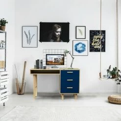 AUTRES Bureau Avec Poignées - Pieds Bois De Pin Bleu - BABETTE -France Bureau Soldes 2022 64441892 2