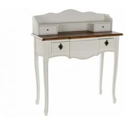 Bureau En Paulownia Coloris Blanc / Marron - Longueur 90 X Hauteur 101 X Profondeur 40 Cm - PEGANE -