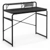 Bureau Coloris Noir En Mélamine Et Pieds En Acier - Longueur 98 X Profondeur 46 X Hauteur 89 Cm -PEGANE-