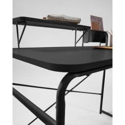 Bureau Coloris Noir En Mélamine Et Pieds En Acier - Longueur 98 X Profondeur 46 X Hauteur 89 Cm -PEGANE- -France Bureau Soldes 2022 64456520 4