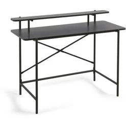 Bureau Coloris Noir En Mélaminé Et Pieds En Métal Laqué - Longueur 120 X Profondeur 64,5 X Hauteur 88 Cm -PEGANE-