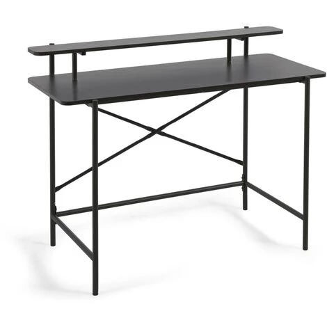 Bureau Coloris Noir En Mélaminé Et Pieds En Métal Laqué - Longueur 120 X Profondeur 64,5 X Hauteur 88 Cm -PEGANE- 3 Bureau Coloris Noir En Mélaminé Et Pieds En Métal Laqué - Longueur 120 X Profondeur 64,5 X Hauteur 88 Cm -PEGANE-