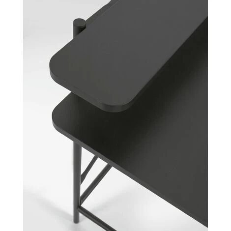 Bureau Coloris Noir En Mélaminé Et Pieds En Métal Laqué - Longueur 120 X Profondeur 64,5 X Hauteur 88 Cm -PEGANE- 4 Bureau Coloris Noir En Mélaminé Et Pieds En Métal Laqué - Longueur 120 X Profondeur 64,5 X Hauteur 88 Cm -PEGANE- – Image 2