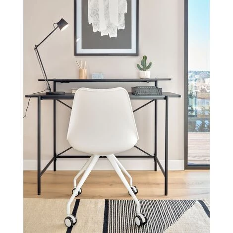 Bureau Coloris Noir En Mélaminé Et Pieds En Métal Laqué - Longueur 120 X Profondeur 64,5 X Hauteur 88 Cm -PEGANE- 7 Bureau Coloris Noir En Mélaminé Et Pieds En Métal Laqué - Longueur 120 X Profondeur 64,5 X Hauteur 88 Cm -PEGANE- – Image 5