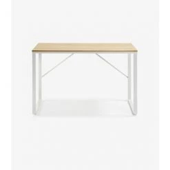 Bureau Coloris Naturel / Blanc En Mélamine Et Pieds En Acier - Longueur 120 X Profondeur 60 X Hauteur 76 Cm -PEGANE- -France Bureau Soldes 2022 64459520 4