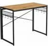 HELLOSHOP26 Bureau Table D’ordinateur Table Informatique Pliable Avec 8 Crochets Poste De Travail Montage Sans Outils Style Industriel 100 Cm Marron Miel Et Noir - Marron