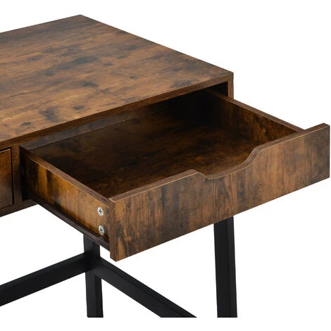 MODERNLUXE Table De Bureau D'ordinateur Industriel Avec 2 Tiroirs Table De Travail Bureau à Domicile Marron 7 MODERNLUXE Table De Bureau D'ordinateur Industriel Avec 2 Tiroirs Table De Travail Bureau à Domicile Marron – Image 5