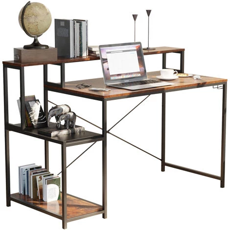 Bureau D'ordinateur Avec Etagere Domicile Cadre En Metal Noir Capacite De Poids 250 Lb 137.5 X 60 X 92.5 CM Marron Rustique,LBF 3 Bureau D'ordinateur Avec Etagere Domicile Cadre En Metal Noir Capacite De Poids 250 Lb 137.5 X 60 X 92.5 CM Marron Rustique,LBF