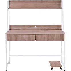 Bureau, Bureau D'ordinateur, Tables Consoles, Table De Bureau Avec étagères, étagère, 2 Tiroirs, étagères Pour Livres, Couleur Bois,LBF -France Bureau Soldes 2022 64710770 3