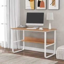 Tables D'ordinateur, Bureau En Forme De U, Cadre En Fer Stable, Facile à Assembler, 20*60*73cm, Adapté Au Bureau à Domicile, Couleur Bois,LBF