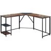 Bureau D'ordinateur Domicile En Forme De L Avec Etagere Capacite De Poids 250 Lb 145 X 145 X 75 CM Marron Rustique，LBF -France Bureau Soldes 2022 64710974 1