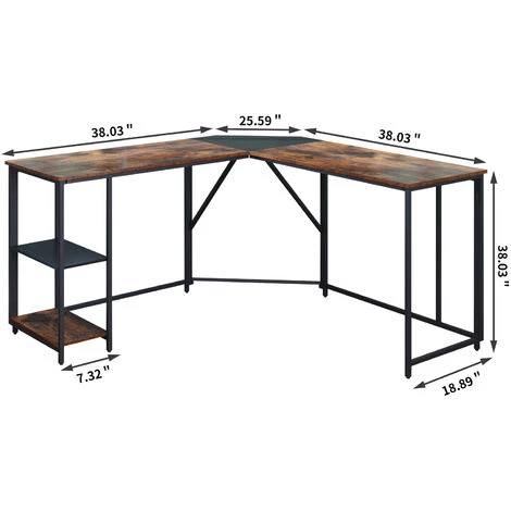 Bureau D'ordinateur Domicile En Forme De L Avec Etagere Capacite De Poids 250 Lb 145 X 145 X 75 CM Marron Rustique,LBF 7 Bureau D'ordinateur Domicile En Forme De L Avec Etagere Capacite De Poids 250 Lb 145 X 145 X 75 CM Marron Rustique,LBF – Image 5