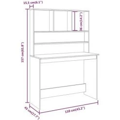VidaXL Bureau Avec étagères Sonoma Gris 110x45x157cm Bois D'ingénierie - Gris -France Bureau Soldes 2022 64876607 3