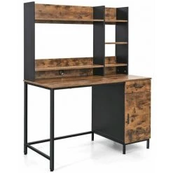 HELLOSHOP26 Bureau Table Avec étagères De Rangement Placard Et Tiroir Bureau à Domicile Montage Facile Cadre En Acier Style Industriel 153 Cm Marron Rustique Et Noir - Marron