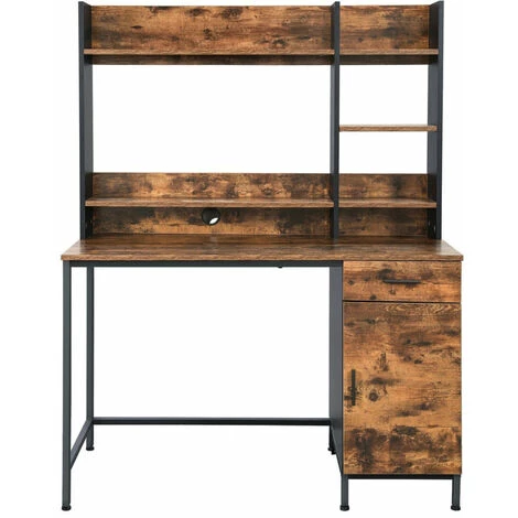 HELLOSHOP26 Bureau Table Avec étagères De Rangement Placard Et Tiroir Bureau à Domicile Montage Facile Cadre En Acier Style Industriel 153 Cm Marron Rustique Et Noir - Marron 4 HELLOSHOP26 Bureau Table Avec étagères De Rangement Placard Et Tiroir Bureau à Domicile Montage Facile Cadre En Acier Style Industriel 153 Cm Marron Rustique Et Noir - Marron – Image 2