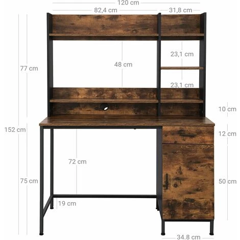 HELLOSHOP26 Bureau Table Avec étagères De Rangement Placard Et Tiroir Bureau à Domicile Montage Facile Cadre En Acier Style Industriel 153 Cm Marron Rustique Et Noir - Marron 5 HELLOSHOP26 Bureau Table Avec étagères De Rangement Placard Et Tiroir Bureau à Domicile Montage Facile Cadre En Acier Style Industriel 153 Cm Marron Rustique Et Noir - Marron – Image 3