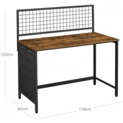 HELLOSHOP26 Bureau Avec Panneau Grillagé Table D’ordinateur Table Informatique Avec Pochettes De Rangement En Tissu Pour Photos Papeterie Style Industriel 120 Cm Marron Rustique Et Noir - Marron -France Bureau Soldes 2022 65117298 2
