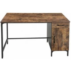 HELLOSHOP26 Bureau Table Avec Tiroir Et Placard De Rangement Pour Bureau Salon Chambre Assemblage Simple Métal Style Industriel 130 Cm Marron Rustique - Marron -France Bureau Soldes 2022 65117299 3