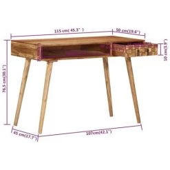 VidaXL Bureau 115x50x76 Cm Bois D'acacia Massif - Brun -France Bureau Soldes 2022 65389206 3