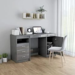 HKLFFJA Bureau Gris Brillant 140x50x76 Cm Aggloméré -France Bureau Soldes 2022 65415067 3