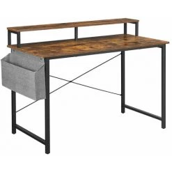 HELLOSHOP26 Bureau Informatique Table D’étude Avec Avec Support écran Sac De Rangement En Tissu Barres En X Pieds Réglables 120 X 60 X 90 Cm Style Industriel Marron Rustique Et Noir - Marron