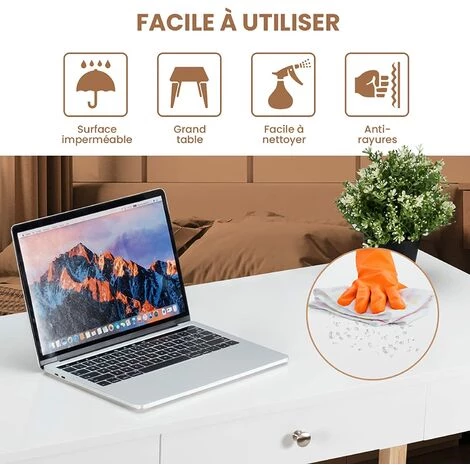 GOPLUS Bureau Secrétaire Avec Grand Plateau Et Tiroir à Poignée, Bureau De Travail Informatique Avec Pieds En Bois, Pour Salon/Chambre/Bureau, 106X50X75,5CM (Naturel) 4 GOPLUS Bureau Secrétaire Avec Grand Plateau Et Tiroir à Poignée, Bureau De Travail Informatique Avec Pieds En Bois, Pour Salon/Chambre/Bureau, 106X50X75,5CM (Naturel) – Image 2