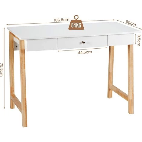 GOPLUS Bureau Secrétaire Avec Grand Plateau Et Tiroir à Poignée, Bureau De Travail Informatique Avec Pieds En Bois, Pour Salon/Chambre/Bureau, 106X50X75,5CM (Naturel) 6 GOPLUS Bureau Secrétaire Avec Grand Plateau Et Tiroir à Poignée, Bureau De Travail Informatique Avec Pieds En Bois, Pour Salon/Chambre/Bureau, 106X50X75,5CM (Naturel) – Image 4