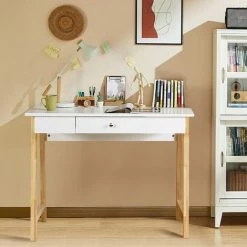 GOPLUS Bureau Secrétaire Avec Grand Plateau Et Tiroir à Poignée, Bureau De Travail Informatique Avec Pieds En Bois, Pour Salon/Chambre/Bureau, 106X50X75,5CM (Naturel) 11 GOPLUS Bureau Secrétaire Avec Grand Plateau Et Tiroir à Poignée, Bureau De Travail Informatique Avec Pieds En Bois, Pour Salon/Chambre/Bureau, 106X50X75,5CM (Naturel) -France Bureau Soldes 2022 65633111 5