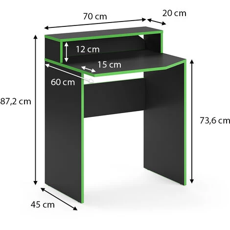 Table D'ordinateur „Kron" 70cm Noir/vert Vicco 5 Table D'ordinateur „Kron" 70cm Noir/vert Vicco – Image 3