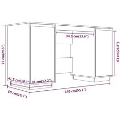VidaXL Bureau Gris 140x50x75 Cm Bois Massif De Pin - Gris -France Bureau Soldes 2022 65648536 3