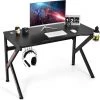 COSTWAY Bureau Gaming, Table Informatique 110 X 60 X 74 Cm (L X L X H) Avec Porte Gobelet, Support Casque En Métal Et MDF Noir -France Bureau Soldes 2022 65725243 1