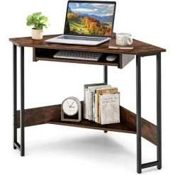 COSTWAY Bureau D'Angle - Panneau De Particules - L 72 X P 72 X H 75,5 - Plateau Clavier - Industriel Moderne Décor Marron Rustique