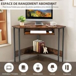 COSTWAY Bureau D'Angle - Panneau De Particules - L 72 X P 72 X H 75,5 - Plateau Clavier - Industriel Moderne Décor Marron Rustique 10 COSTWAY Bureau D'Angle - Panneau De Particules - L 72 X P 72 X H 75,5 - Plateau Clavier - Industriel Moderne Décor Marron Rustique -France Bureau Soldes 2022 65725253 4