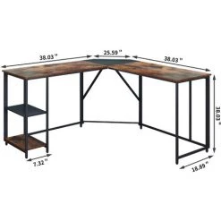 FVO Bureau D'angle, Table En Forme De L, Avec Caisson à Dossiers Suspendus, Bureau à Domicile, Montage Facile, Cadre En Acier, Style Industriel, Bureau à Domicile (noir+marron Rustique) -France Bureau Soldes 2022 65884565 3