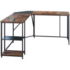 FVO Bureau D'angle, Table En Forme De L, Avec Caisson à Dossiers Suspendus, Bureau à Domicile, Montage Facile, Cadre En Acier, Style Industriel, Bureau à Domicile (noir+marron Rustique) -France Bureau Soldes 2022 65884565 4