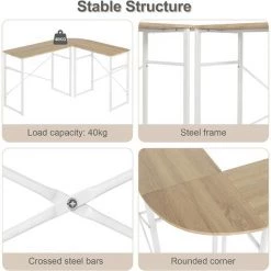 WOLTU Bureau D'ordinateur En Forme L. Table Travail En Bois Et Acier. Chêne Clair. TSG24hei -France Bureau Soldes 2022 65906052 5