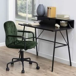 OVIALA Bureau Style Contemporain En Bois Vernis Noir - Noir -France Bureau Soldes 2022 65916715 2