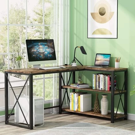 Tribesigns Bureau D'angle, Table Informatique En Forme De L, Avec 2 ¨¦tag¨¨res, Style Industriel, Table D¡¯¨¦tude Pour Bureau ¨¤ Domicile 3 Tribesigns Bureau D'angle, Table Informatique En Forme De L, Avec 2 ¨¦tag¨¨res, Style Industriel, Table D¡¯¨¦tude Pour Bureau ¨¤ Domicile