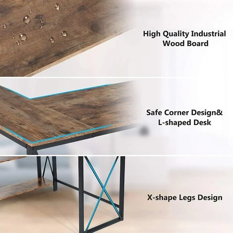 Tribesigns Bureau D'angle, Table Informatique En Forme De L, Avec 2 ¨¦tag¨¨res, Style Industriel, Table D¡¯¨¦tude Pour Bureau ¨¤ Domicile 5 Tribesigns Bureau D'angle, Table Informatique En Forme De L, Avec 2 ¨¦tag¨¨res, Style Industriel, Table D¡¯¨¦tude Pour Bureau ¨¤ Domicile – Image 3