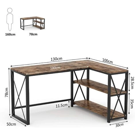 Tribesigns Bureau D'angle, Table Informatique En Forme De L, Avec 2 ¨¦tag¨¨res, Style Industriel, Table D¡¯¨¦tude Pour Bureau ¨¤ Domicile 7 Tribesigns Bureau D'angle, Table Informatique En Forme De L, Avec 2 ¨¦tag¨¨res, Style Industriel, Table D¡¯¨¦tude Pour Bureau ¨¤ Domicile – Image 5