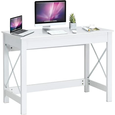 GOPLUS Bureau D’Ordinateur, Structure Stable En Forme De X, Table De Bureau Moderne Avec Coussinets Antidérapants Pour Chambre, Bureau, 105x50x76CM, Blanc 3 GOPLUS Bureau D’Ordinateur, Structure Stable En Forme De X, Table De Bureau Moderne Avec Coussinets Antidérapants Pour Chambre, Bureau, 105x50x76CM, Blanc