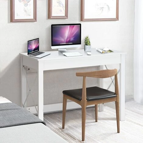 GOPLUS Bureau D’Ordinateur, Structure Stable En Forme De X, Table De Bureau Moderne Avec Coussinets Antidérapants Pour Chambre, Bureau, 105x50x76CM, Blanc 4 GOPLUS Bureau D’Ordinateur, Structure Stable En Forme De X, Table De Bureau Moderne Avec Coussinets Antidérapants Pour Chambre, Bureau, 105x50x76CM, Blanc – Image 2