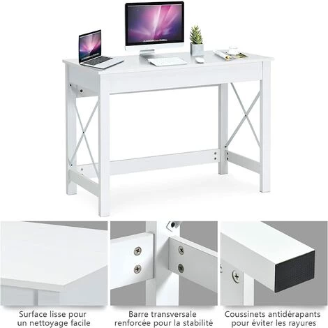 GOPLUS Bureau D’Ordinateur, Structure Stable En Forme De X, Table De Bureau Moderne Avec Coussinets Antidérapants Pour Chambre, Bureau, 105x50x76CM, Blanc 5 GOPLUS Bureau D’Ordinateur, Structure Stable En Forme De X, Table De Bureau Moderne Avec Coussinets Antidérapants Pour Chambre, Bureau, 105x50x76CM, Blanc – Image 3