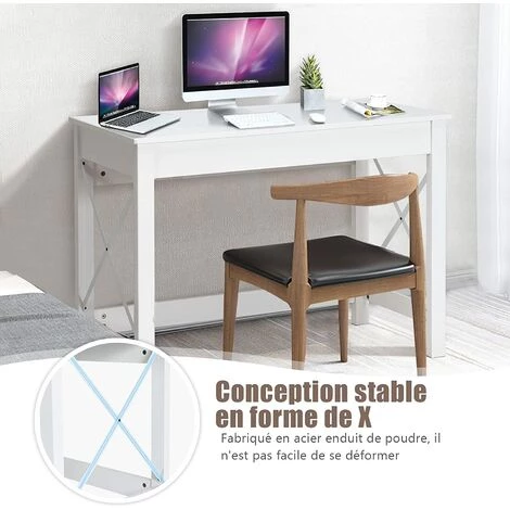 GOPLUS Bureau D’Ordinateur, Structure Stable En Forme De X, Table De Bureau Moderne Avec Coussinets Antidérapants Pour Chambre, Bureau, 105x50x76CM, Blanc 7 GOPLUS Bureau D’Ordinateur, Structure Stable En Forme De X, Table De Bureau Moderne Avec Coussinets Antidérapants Pour Chambre, Bureau, 105x50x76CM, Blanc – Image 5
