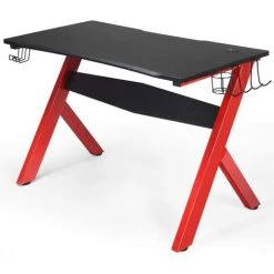 GOPLUS Bureau Gaming, Table De Jeu, Bureau D’Ordinateur Pour Bureau à Domicile Avec 1 Porte-Gobelet D'Eau, 2 Support De Manette De Jeu, 1 Support Pour Casqueet