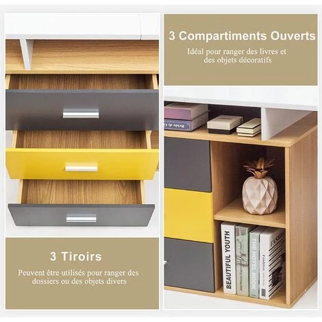 GOPLUS Bureau D'Ordinateur Réglable En Forme De L Pour 2 Personnes,Bureau D'Angle Avec Tiroir Coulissant Et Etagère, Bureau D'Angle De Coin Réglable, 3 Tiroirs Pour Le Rangement 4 GOPLUS Bureau D'Ordinateur Réglable En Forme De L Pour 2 Personnes,Bureau D'Angle Avec Tiroir Coulissant Et Etagère, Bureau D'Angle De Coin Réglable, 3 Tiroirs Pour Le Rangement – Image 2