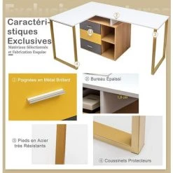 GOPLUS Bureau D'Ordinateur Réglable En Forme De L Pour 2 Personnes,Bureau D'Angle Avec Tiroir Coulissant Et Etagère, Bureau D'Angle De Coin Réglable, 3 Tiroirs Pour Le Rangement 9 GOPLUS Bureau D'Ordinateur Réglable En Forme De L Pour 2 Personnes,Bureau D'Angle Avec Tiroir Coulissant Et Etagère, Bureau D'Angle De Coin Réglable, 3 Tiroirs Pour Le Rangement -France Bureau Soldes 2022 66262532 3