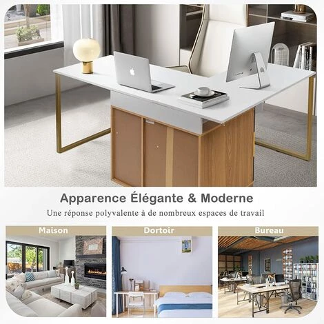 GOPLUS Bureau D'Ordinateur Réglable En Forme De L Pour 2 Personnes,Bureau D'Angle Avec Tiroir Coulissant Et Etagère, Bureau D'Angle De Coin Réglable, 3 Tiroirs Pour Le Rangement 7 GOPLUS Bureau D'Ordinateur Réglable En Forme De L Pour 2 Personnes,Bureau D'Angle Avec Tiroir Coulissant Et Etagère, Bureau D'Angle De Coin Réglable, 3 Tiroirs Pour Le Rangement – Image 5